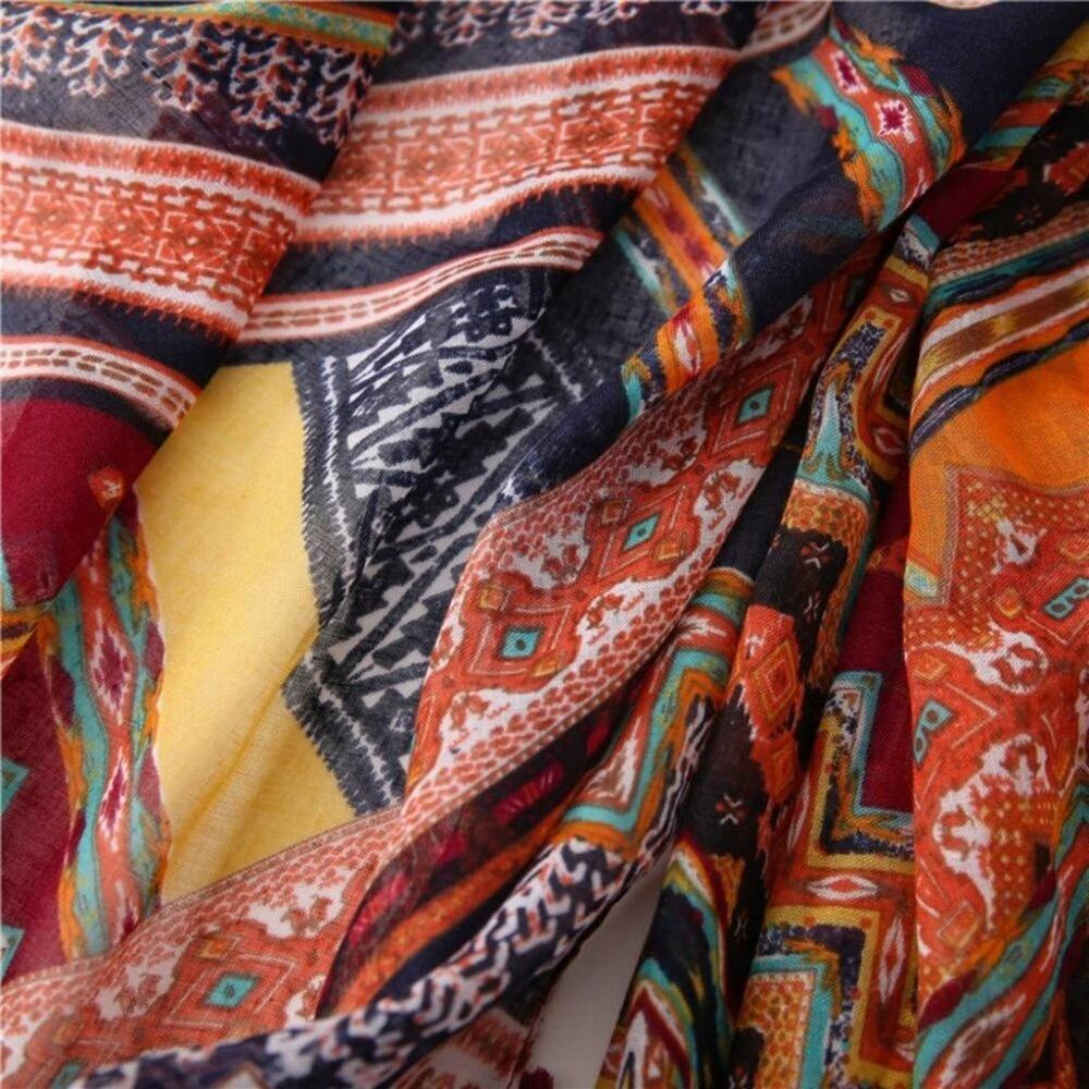 2/$30 NEW Boho Tassel Scarf Fall Red Orange Printed - Picture 7 of 11